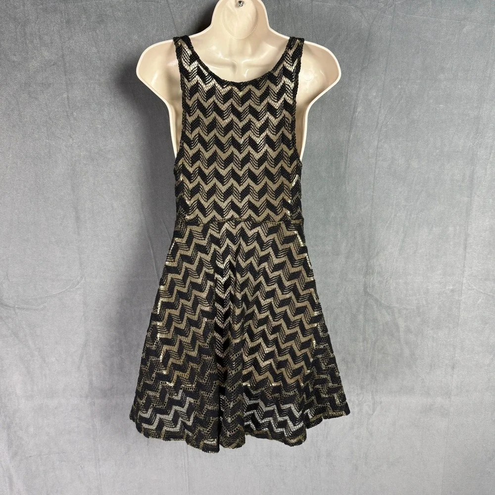Free People Black Olive‎ Green Geo Crochet Knit Sheer Mini Tank Party Dress XS